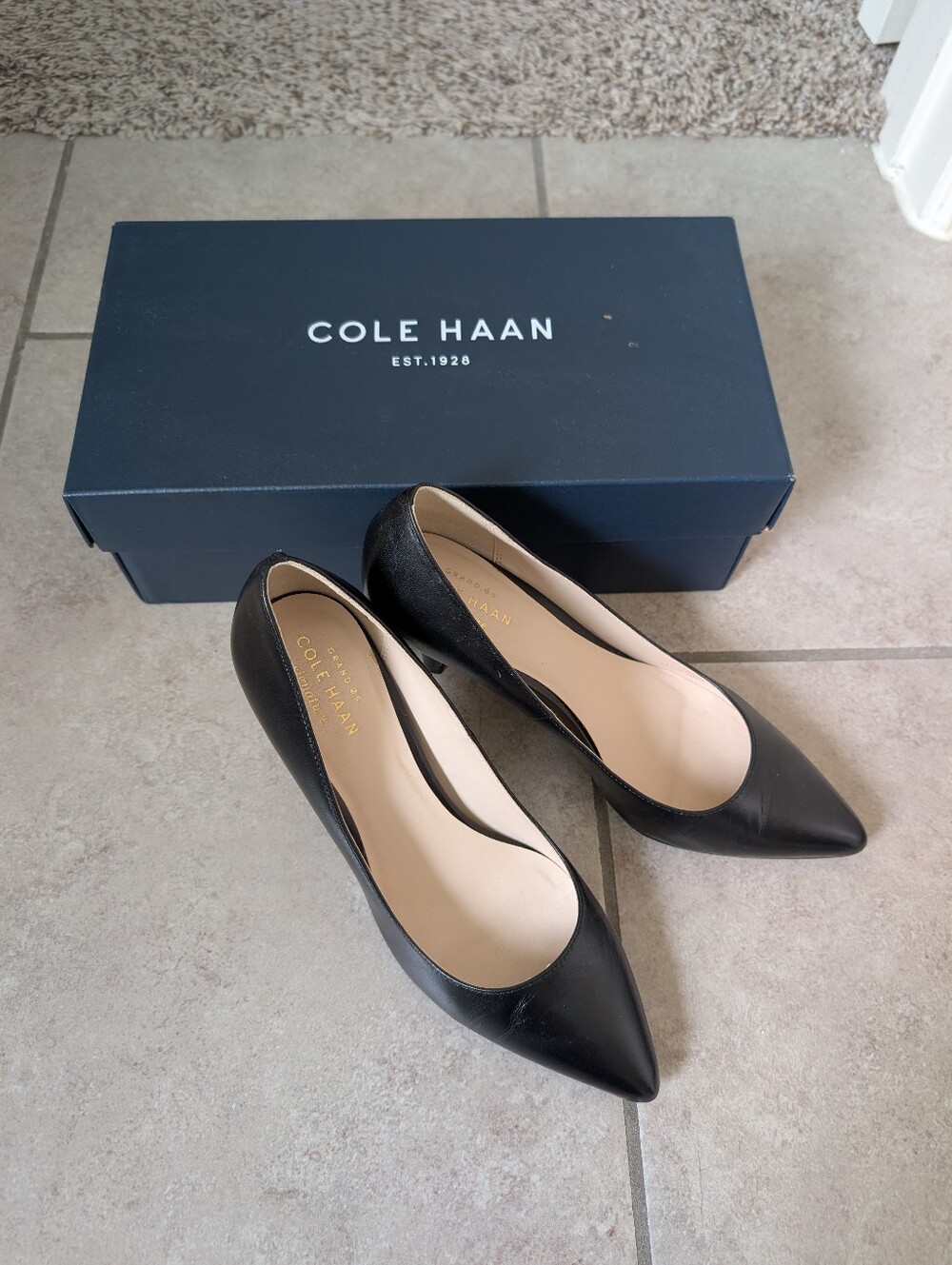 Cole Haan Juliana Black Pointed-Toe Leather Pumps